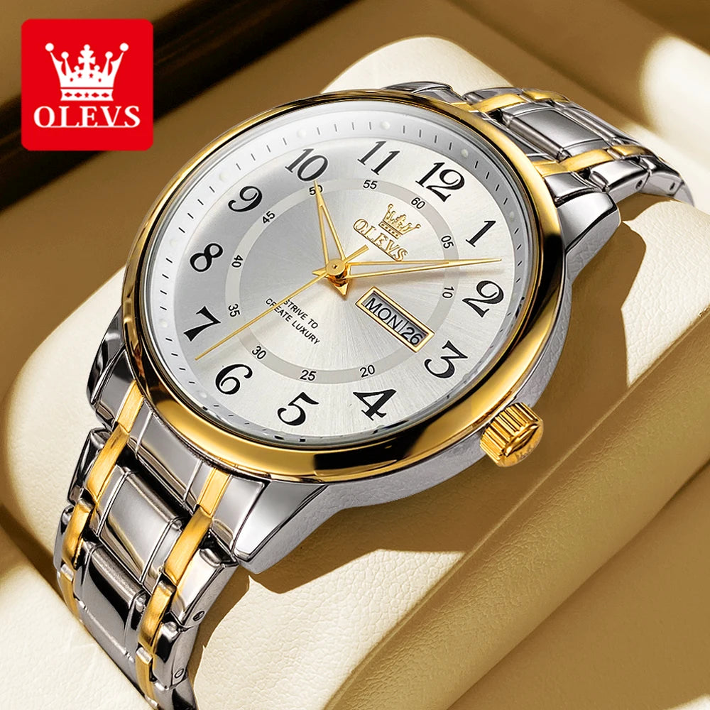 OLEVS 2891 Mens Watch Classic Quartz Watch Waterproof Stainless Steel Strap Fashion Casual Men's Watch Gift Date Clock Reloj