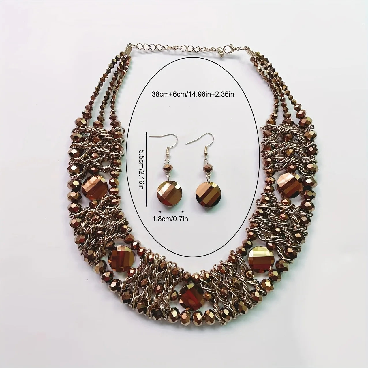 1 necklace +1 pair of earrings, 3 rows of artificial crystals, handmade, Bohemian style, perfect for everyday gifts!