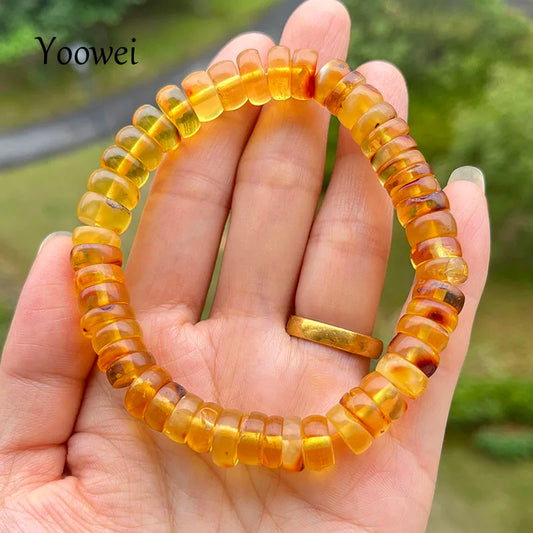 Baltic Plant Amber Bracelet for Women Gift Unique Handmade Irregular Golden Beads New Natural Stone Jewelry Supplier Wholesale