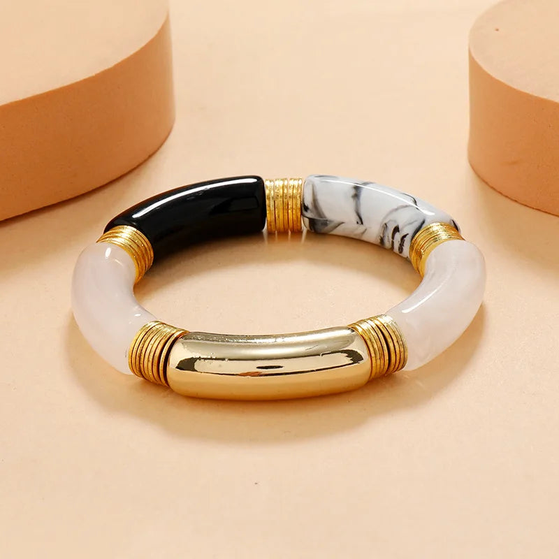 XIALUOKE Retro Style Stretch Bracelet For Women Female Hot Sale Vintate Temperament Resin Acrylic Bracelet Modern Jewelry