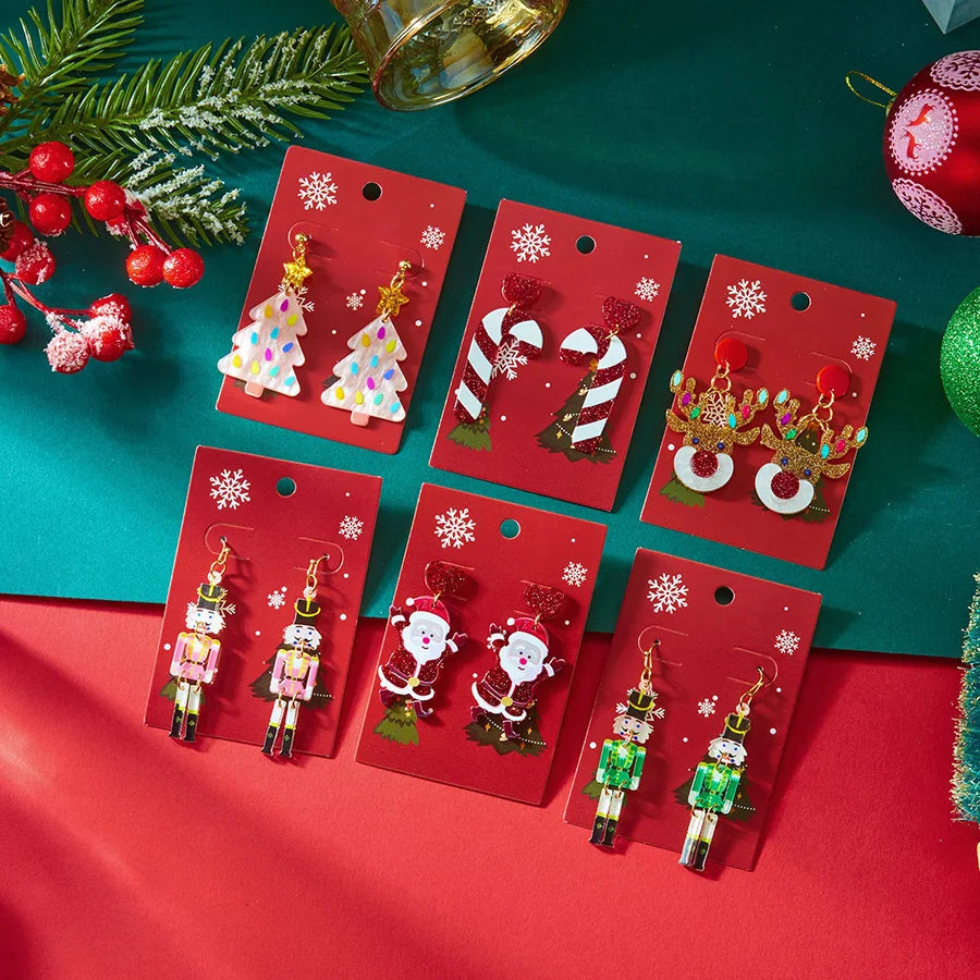 Stylish Christmas Elements Women Earrings Santa Claus Milu Deer Tree Pendant Eardrop Trinket Girls Gift Ear Atmosphere Ornaments
