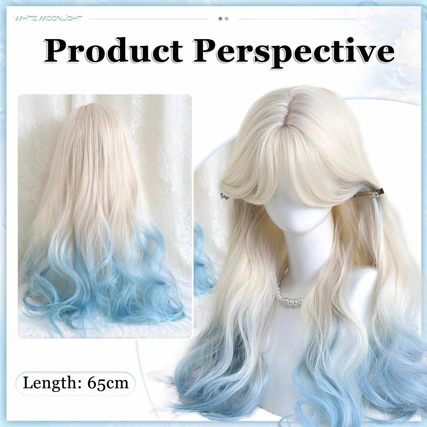 Platinum Blue Gradient Long Curly Wig - Heat Resistant Synthetic Cosplay
