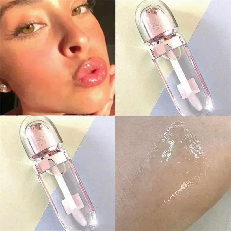 Hot Sales 3D Liquid Lip Glaze Transparent Lip Mirror Lipstick Nourishing Glossy Full Lips Not Fading Milk Tea Bean Paste Makeup