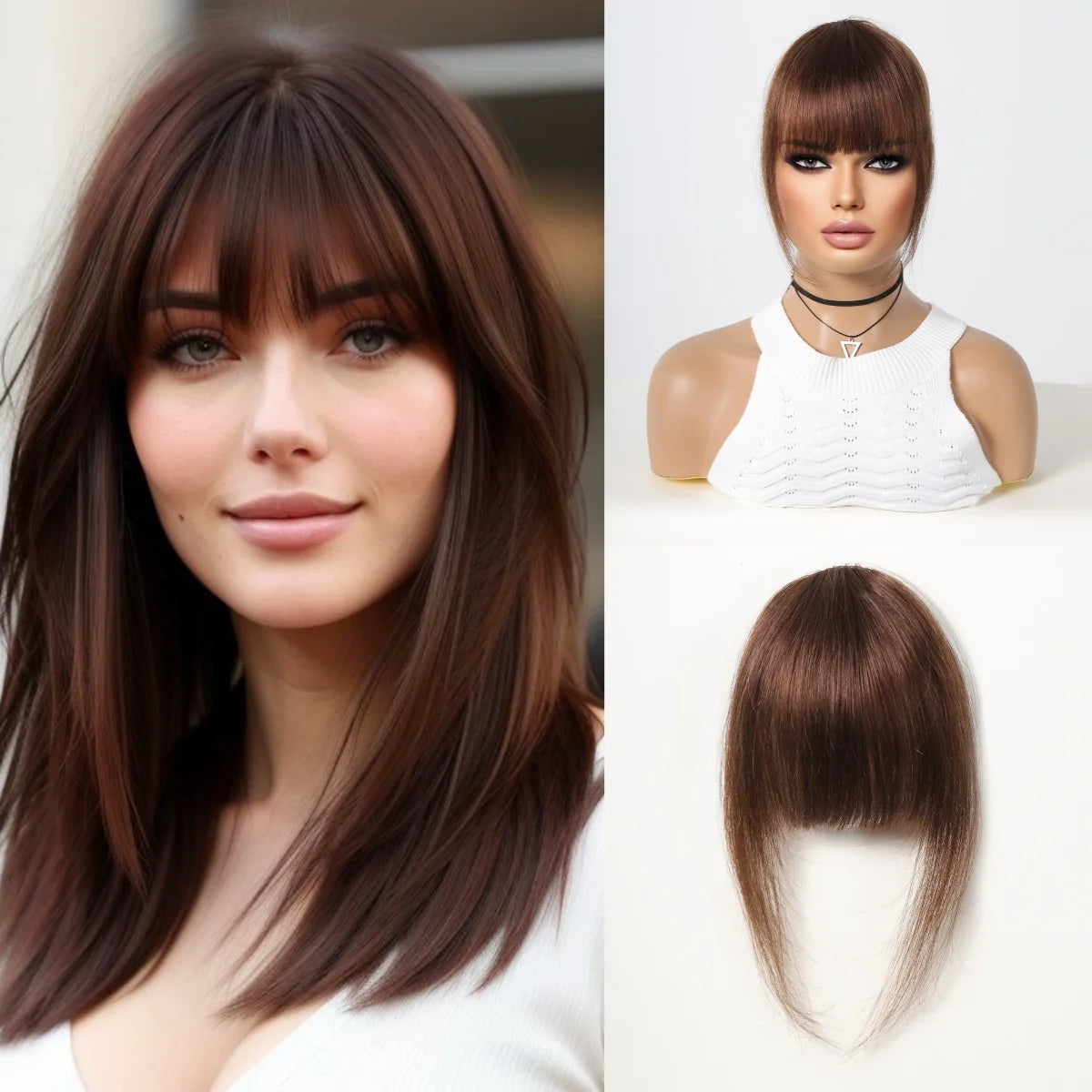 Clip in Bangs Hair Pieces Blonde Bangs Clip in Bangs Natural Color Fringe with Temple Real Human Hair for Women Easy Wear