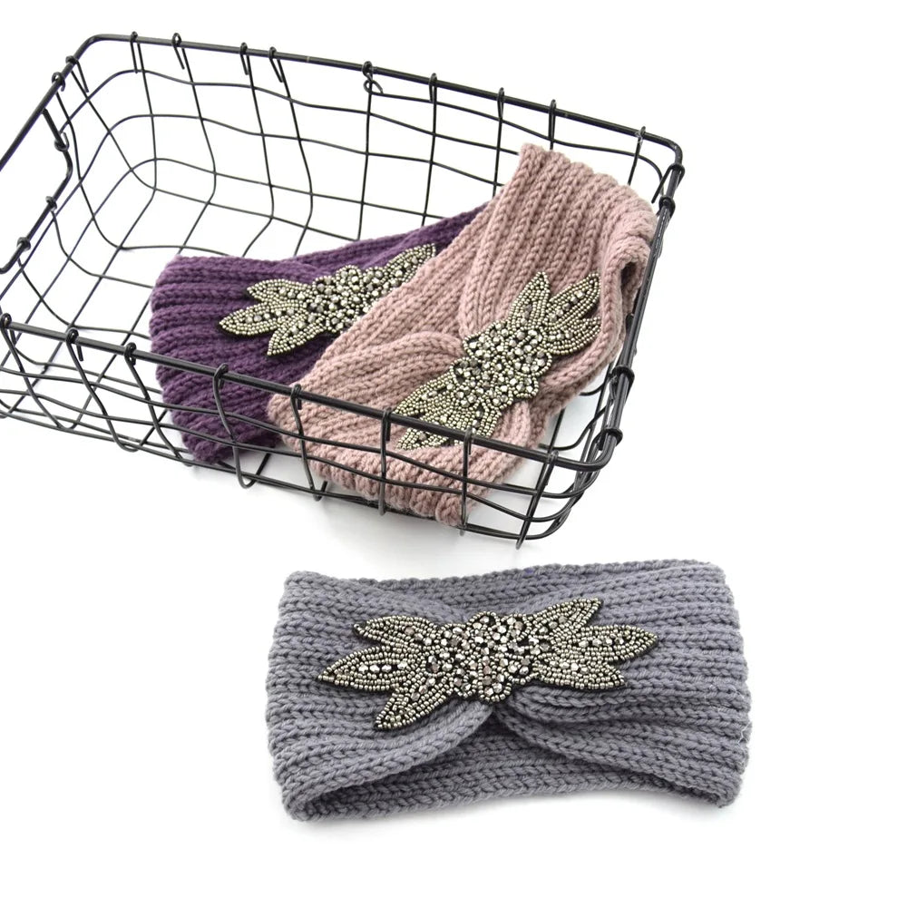 Knitted Rhinestone Butterfly Headband - Fashionable Hair Accessory