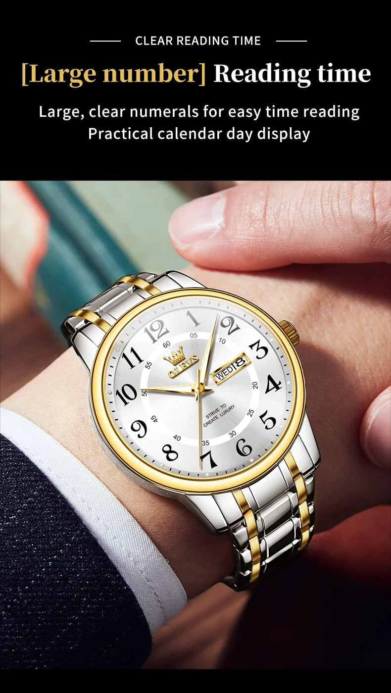 OLEVS 2891 Mens Watch Classic Quartz Watch Waterproof Stainless Steel Strap Fashion Casual Men's Watch Gift Date Clock Reloj