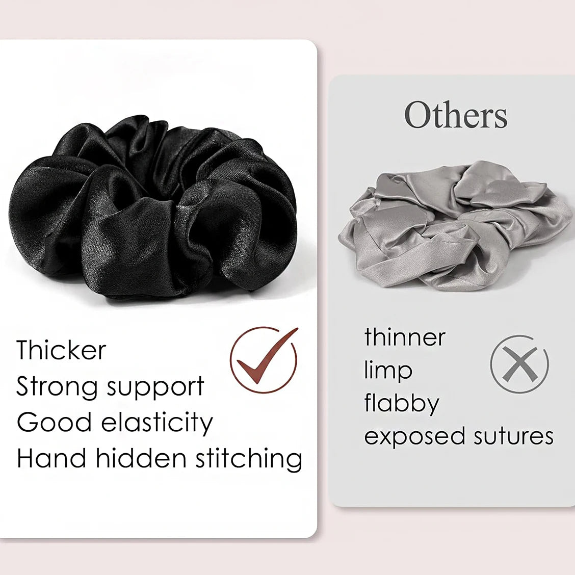 Pure black satin large intestine headband with rubber band headband and spring hair accessory,Special for real hair wigs