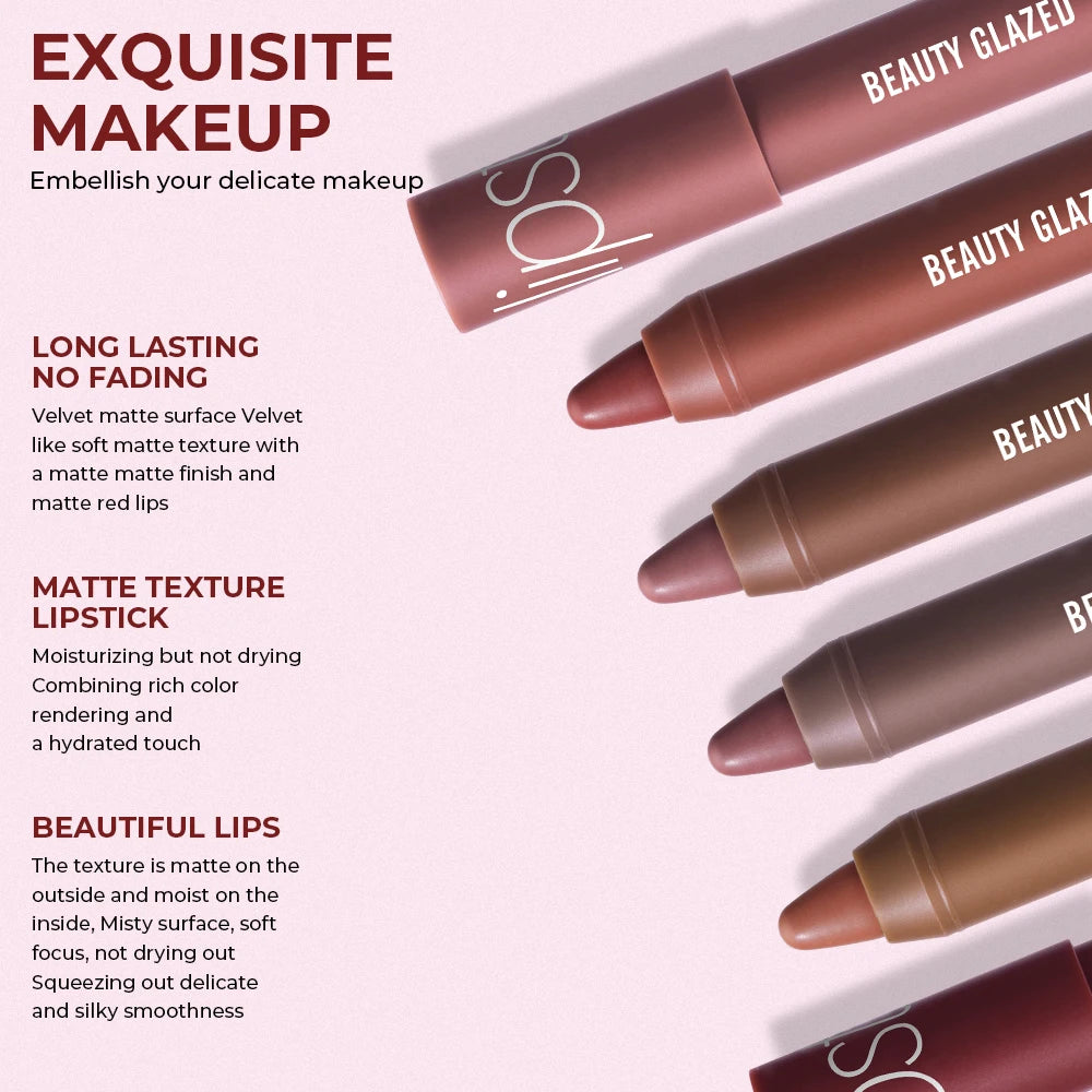 BEAUTY GLAZED 2pcs Lip Makeup Set,Matte Lipstick + Moisturizing Lip Oil,Nude Lipstick Matte Lipstick: Hydrate, Nourish, Brighten