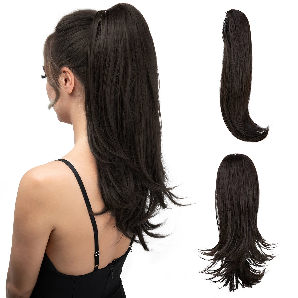 SARLA Claw Clip Ponytail Extension - Long Silky Straight Synthetic Hair