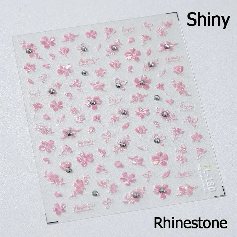 Yellow Autumn Osmanthus Flower Chrysanthemum Butterfly 5D Nail Art Sticker Chinese Character Vase Relief Adhesive Manicure Decal