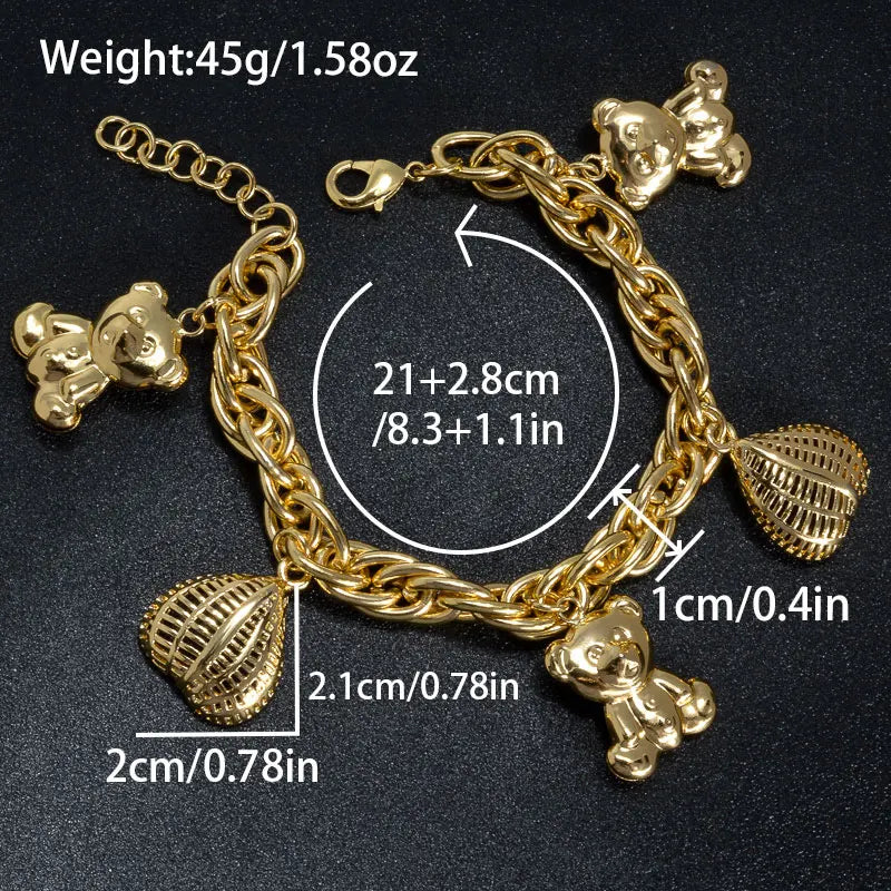 Cute Bear Heart Lock Matching Bracelets Set for Girls Teens Gold Plated Adjustable Bangle Best Friend Gift for Party