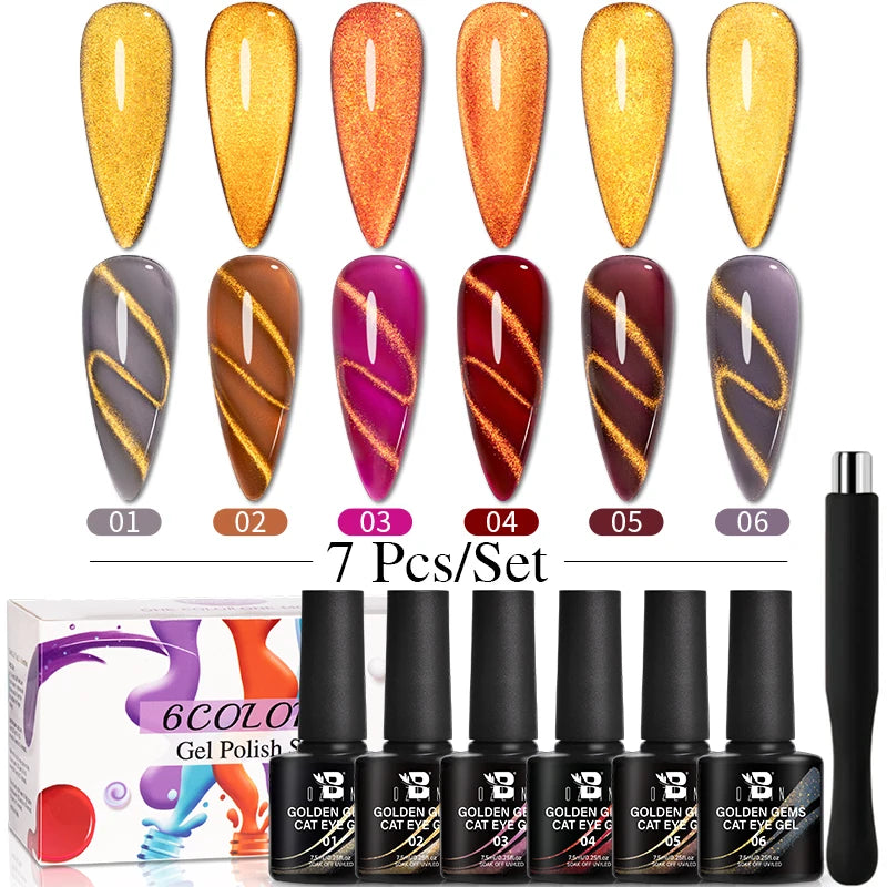 AWStorG 7.5ml Ocean Ripple Cat Eye Gel Kit Shiny Blue Green Glitter Cat Magnetic Gel Nail Polish Soak Off UV Nail Art Varnish