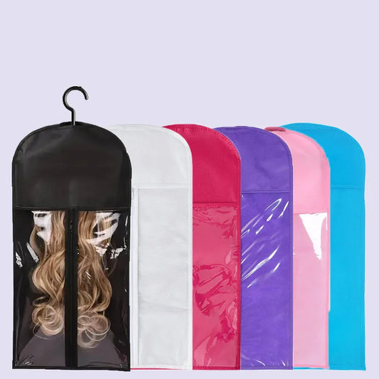 1Set Wig Storage Bag With Hanger Hair Bags With Plastic Hanger For Virgin Hair Black Wig Organizer Hangers For Multiple Wigs New
