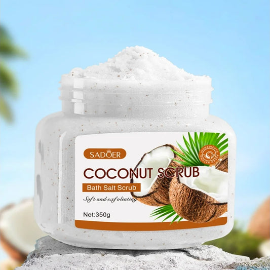 350g Coconut Scrub, Rich in Walnut Shell Powder, Glycerin, Coconut Extract and Other Skin Care Ingredients, with a Rich Coconut Fresh Scent, Gentle and Delicate Scrub Particles That Deeply Cleanse the Skin, Remove Dirt, Physi