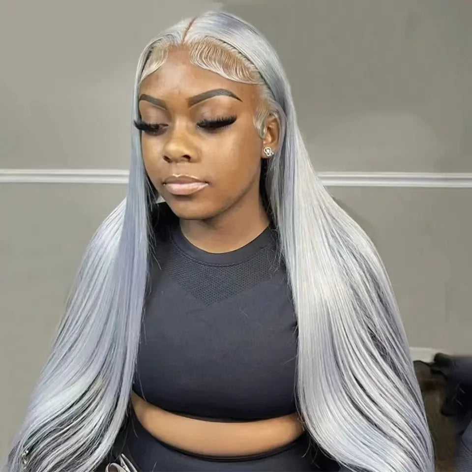 Grey Wigs Pre Plucked Long Straight Hair Lace Frontal Wig European American Popular Lace Front Wigs