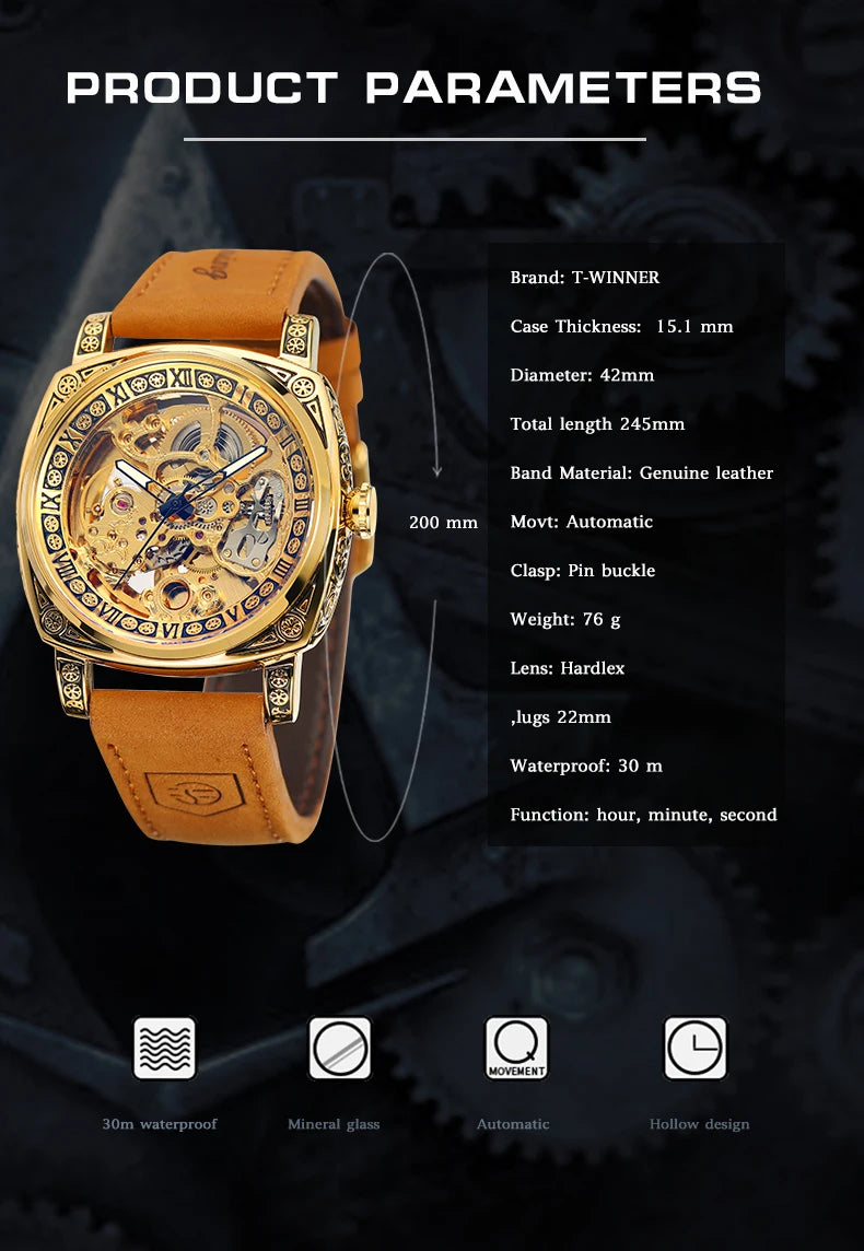 Forsining Royal Retro Skeleton Automatic Mechanical Watch for Men Leather Strap Business Casual Mens Watches Top Brand Gifts New