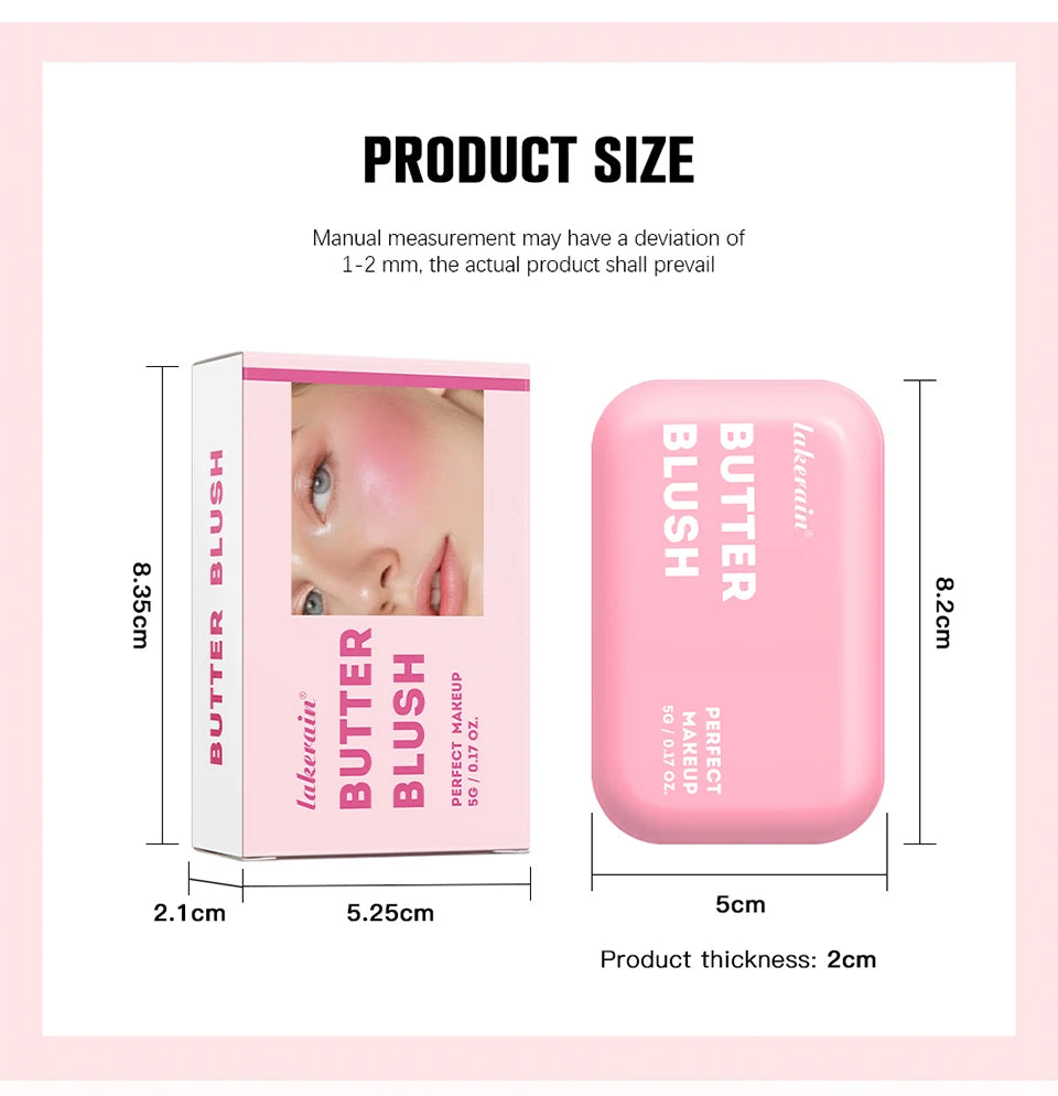 Single Color Butter Blush Matte Natural Cheek Tint Waterproof Face Contouring Cosmetics Blush Powder Face Soft Female Makeup