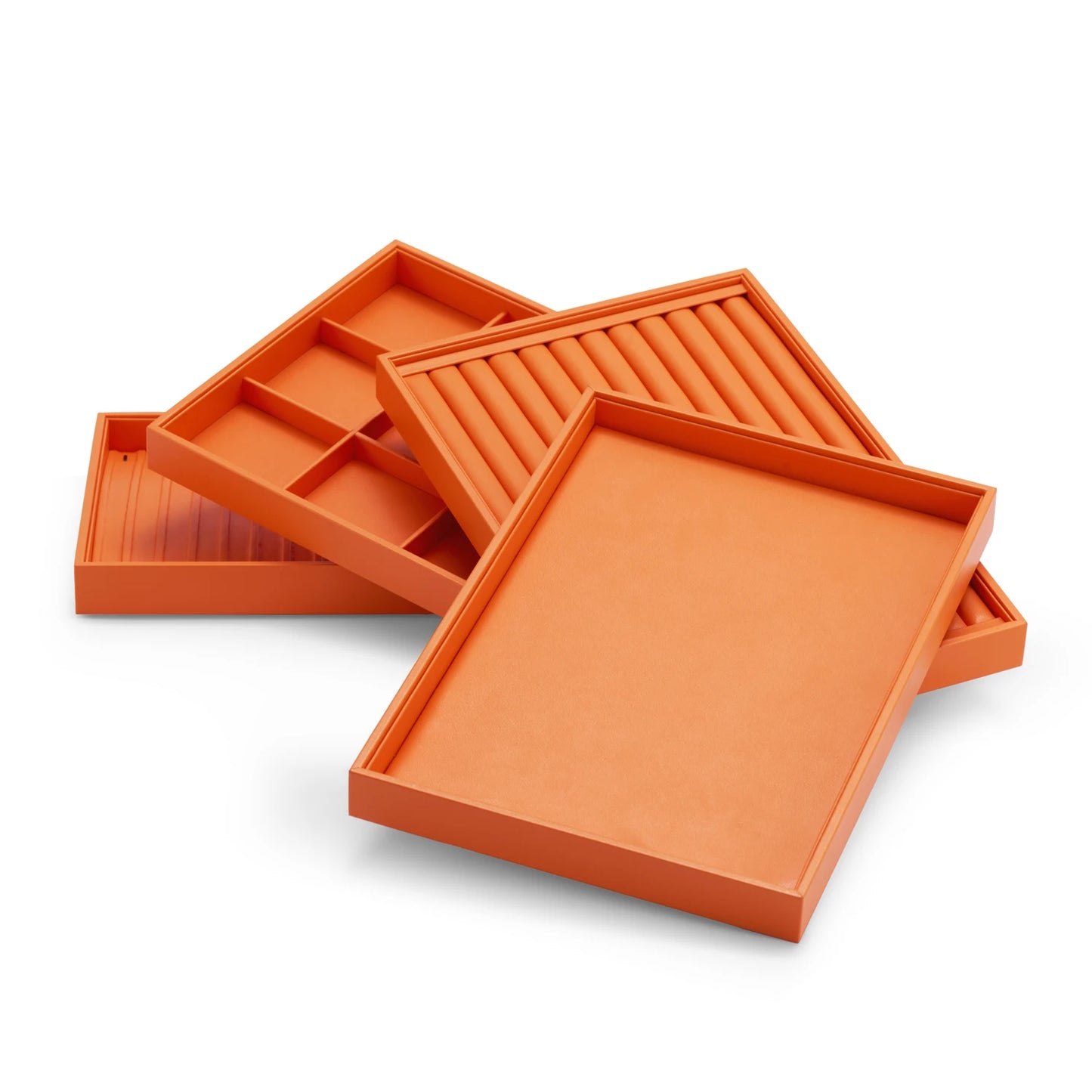 Oirlv New Luxury Orange Leather Stackable Jewelry Tray Jewelry Drawer Organizer Trays Rings Earrings Storage Display Props