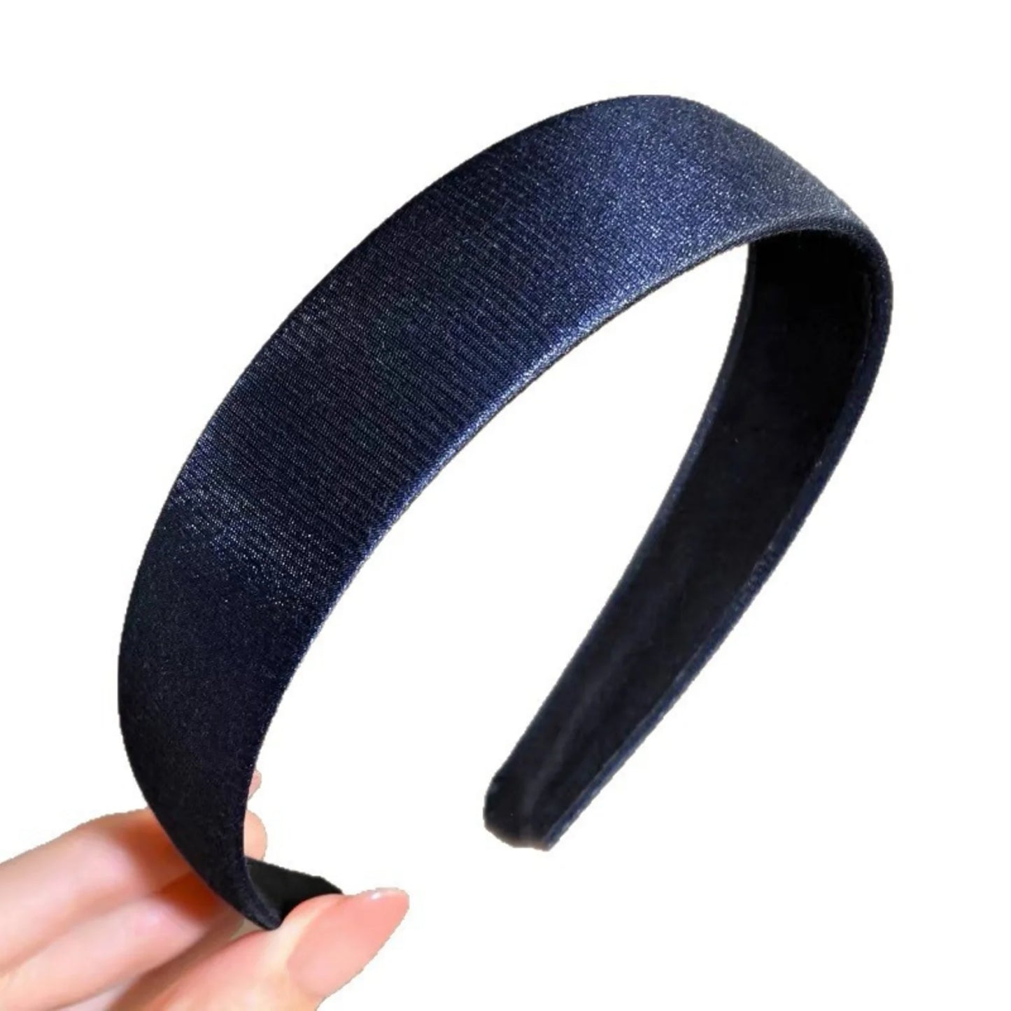 Blue Satin Shimmering Headband - Wide-Brim Retro Style for Autumn Winter