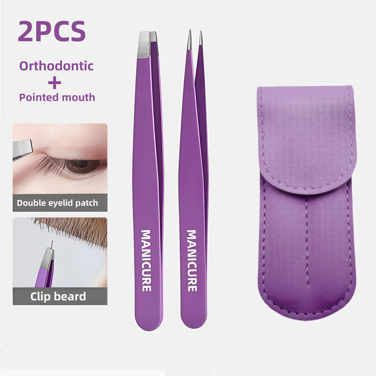 2pcs Stainless Steel Eyebrow Tweezers Set Precision Pointed & Double-Ended Design for Eyelash & Eyebrow Grooming Christmas Gift