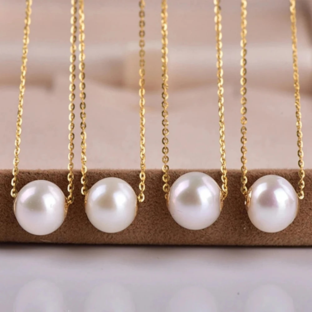 Real 18K Gold Necklace Natural Freshwater Pearl Pendant Pure AU750 Chain Fine Jewelry Gift for Women DC1007