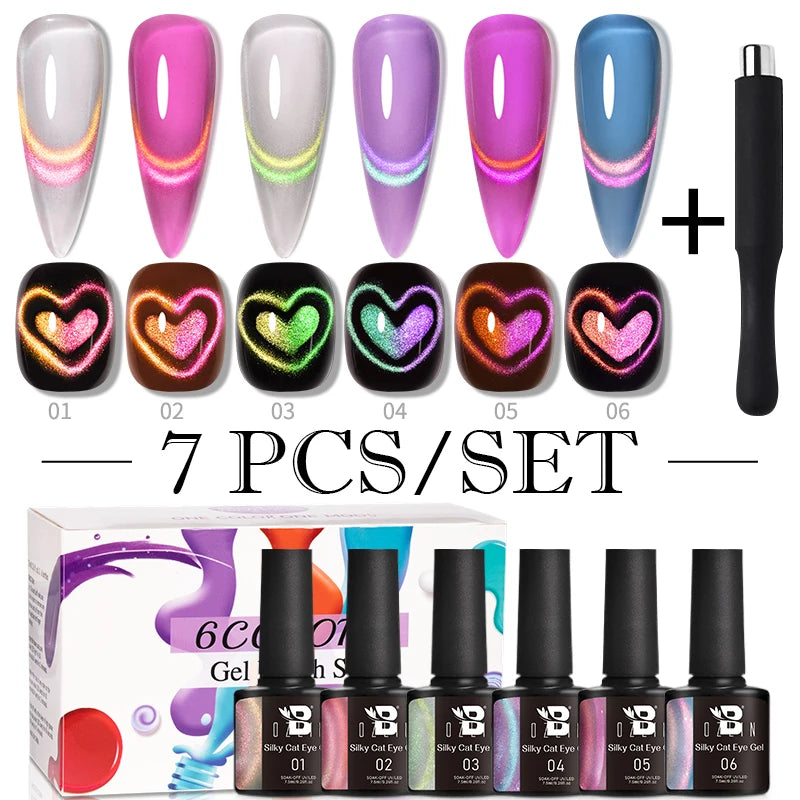 AWStorG 7.5ml Ocean Ripple Cat Eye Gel Kit Shiny Blue Green Glitter Cat Magnetic Gel Nail Polish Soak Off UV Nail Art Varnish