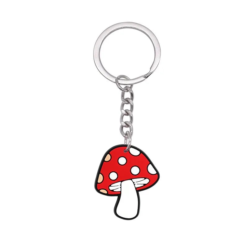 New Arrival 1/21Pcs Various Mushroom Silicone Key Chain Adult Keyring Agaric Car Key Pendant Decorations