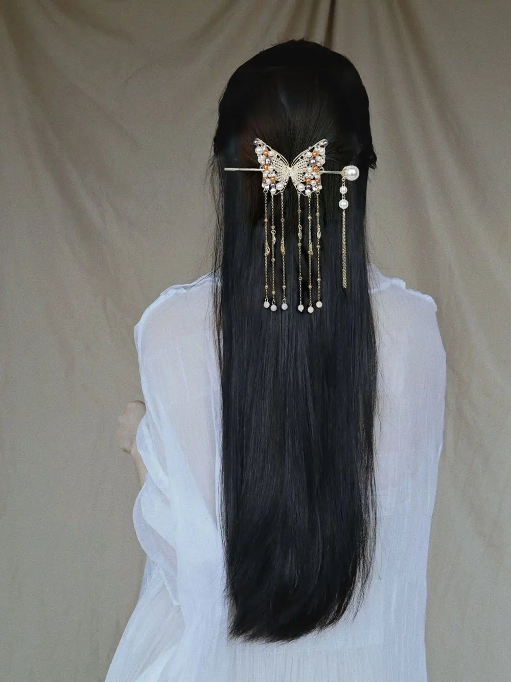 Luxury Pearl Butterfly Hairpin - Colored Alloy Hair Clip with Tassels
