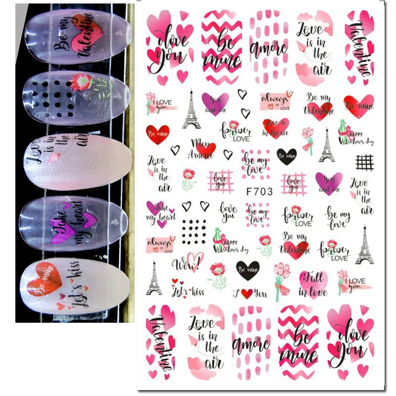 3d Pink Hearts Balloon Valentine Day Love Letters Nail Art Stickers Adhesive Sliders Nail Decals Decoration Manicure Accessories