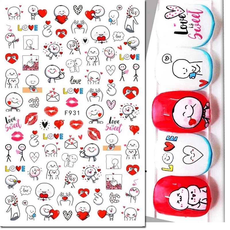 3d Pink Hearts Balloon Valentine Day Love Letters Nail Art Stickers Adhesive Sliders Nail Decals Decoration Manicure Accessories
