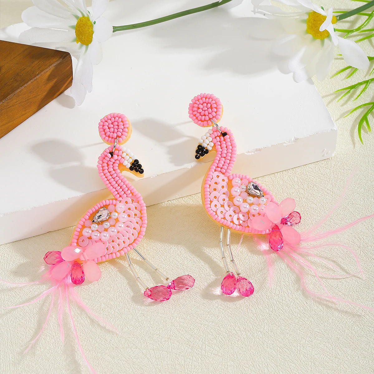 ZAA Exaggerated Rice Beads Bird Dangle Earrings For Women Bohemia Handmade Beaded Tassel Charm Earrings Orange Halloween Jewelry