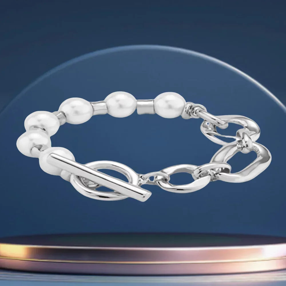 Summer Vacation Style Pearl Silver Chain Patchwork Bracelet, Suitable for Women's Accessories, Giving Girls Holiday Gifts