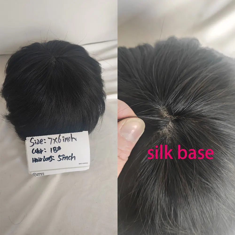 Human Hair Men Toupee Franch Lace Man's Hair Replacement System Wigs Mono Lace Hairpiece With PU Natural Black Color