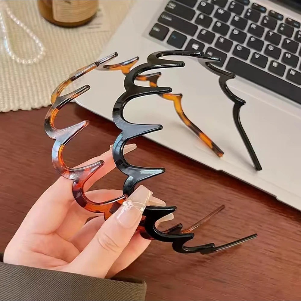 Brown Resin Hairband - Wave Toothed Non-Slip Hair Comb