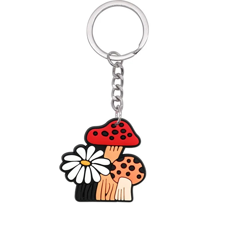 New Arrival 1/21Pcs Various Mushroom Silicone Key Chain Adult Keyring Agaric Car Key Pendant Decorations