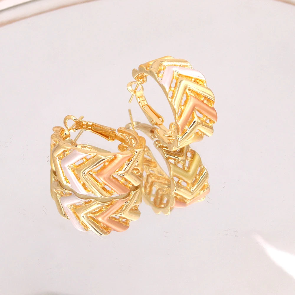 GZJPEI Tricolor Jewelry Set For Nigerian  Bridal Wedding Gift Hight Quality 18K Gold Plated Large Necklace Bracelet Earring Ring