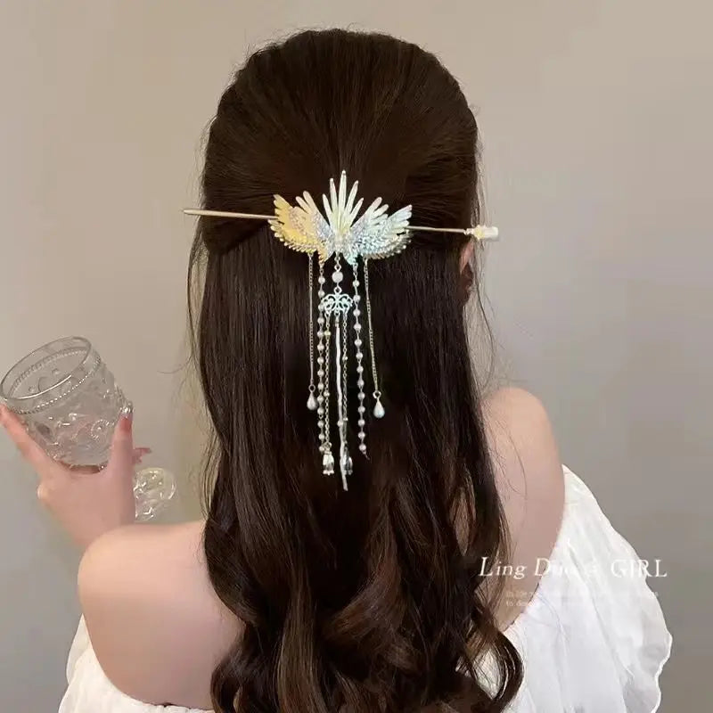 Luxury Pearl Butterfly Hairpin - Colored Alloy Hair Clip with Tassels
