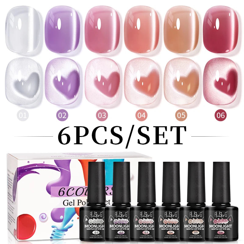 AWStorG 7.5ml Ocean Ripple Cat Eye Gel Kit Shiny Blue Green Glitter Cat Magnetic Gel Nail Polish Soak Off UV Nail Art Varnish