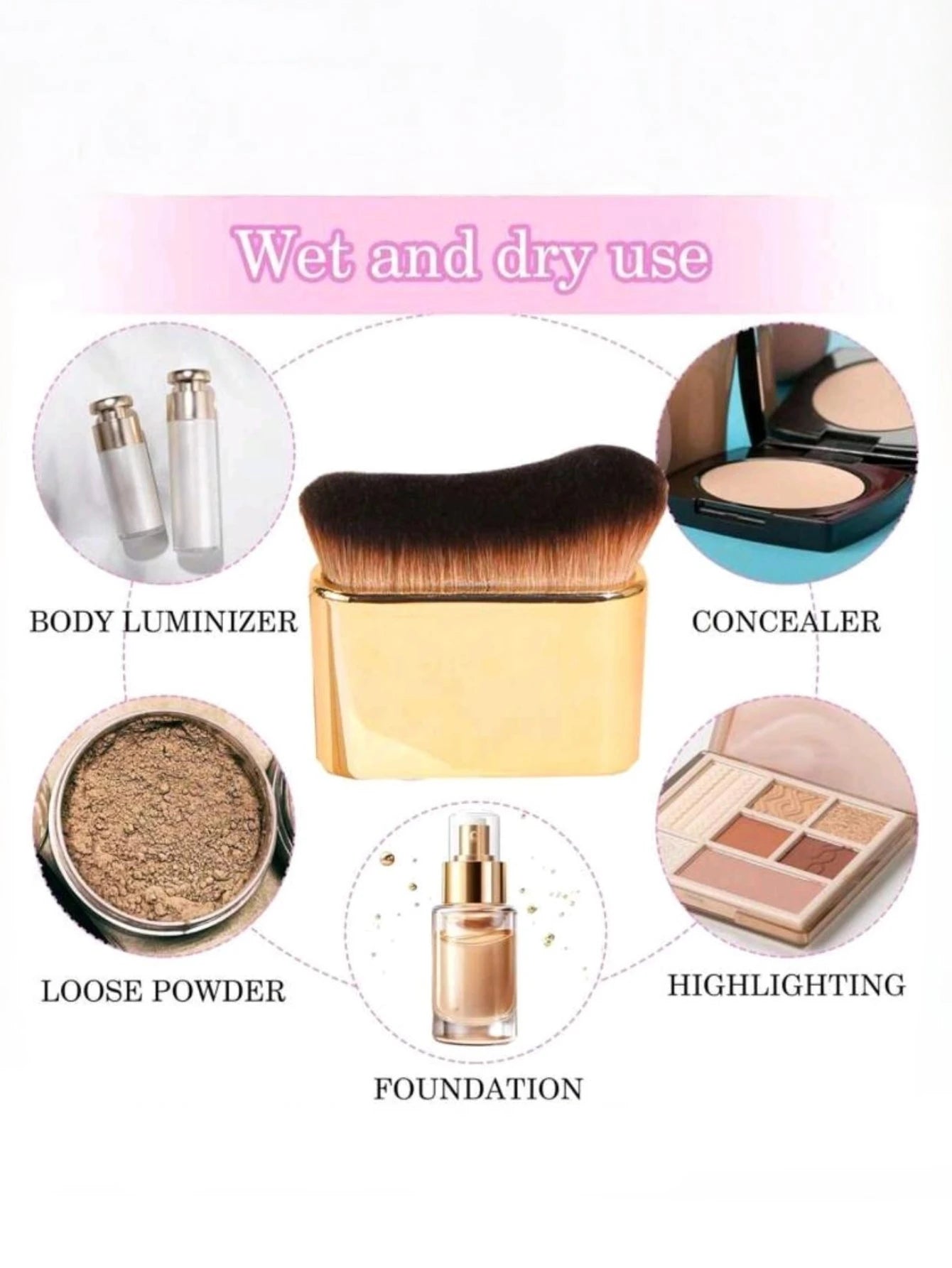 1 Foundation Brush Rose Gold Tanning Mixed Brush Foundation, Blush, Eye Shadow, Bronze, Facial and Neck Foundation Brush High and Low Foundation Brush