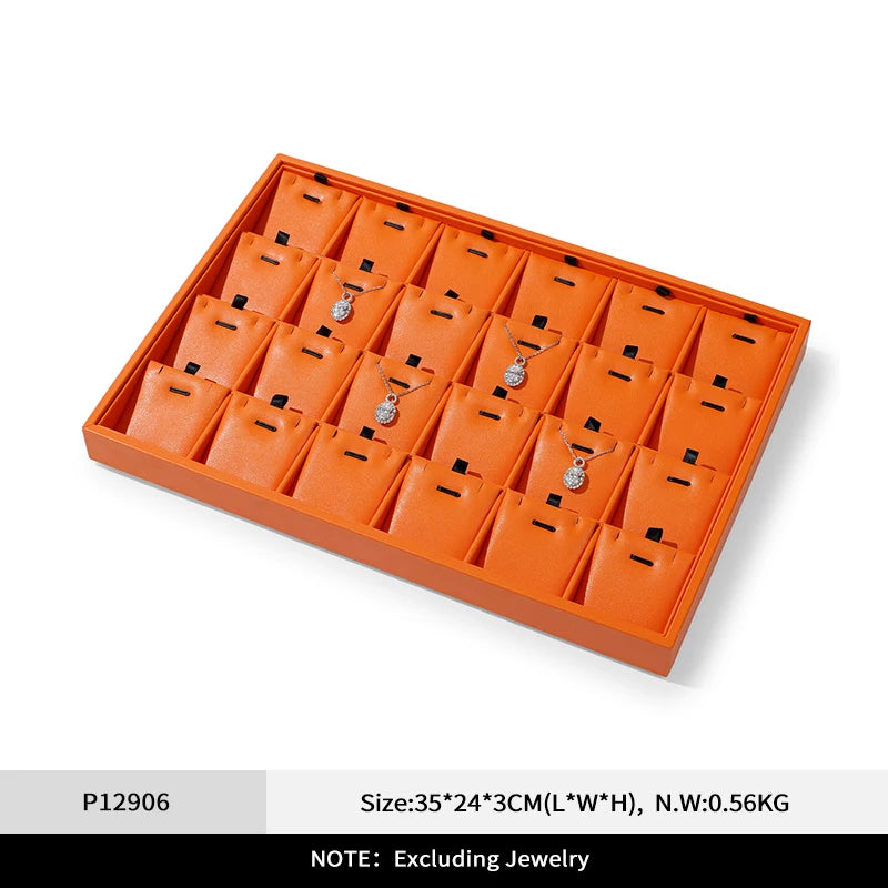 Oirlv New Luxury Orange Leather Stackable Jewelry Tray Jewelry Drawer Organizer Trays Rings Earrings Storage Display Props
