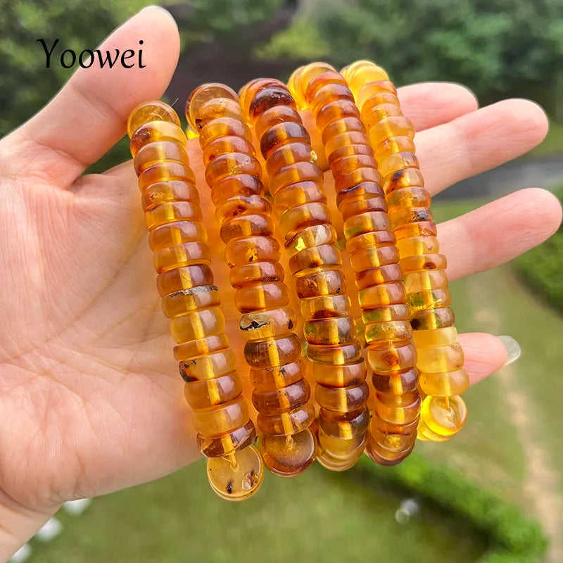 Baltic Plant Amber Bracelet for Women Gift Unique Handmade Irregular Golden Beads New Natural Stone Jewelry Supplier Wholesale
