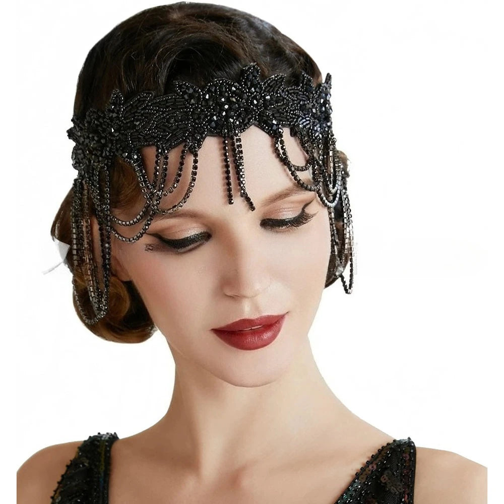 1920s Headband - Great Gatsby Rhinestone Fringe Hair Accessory