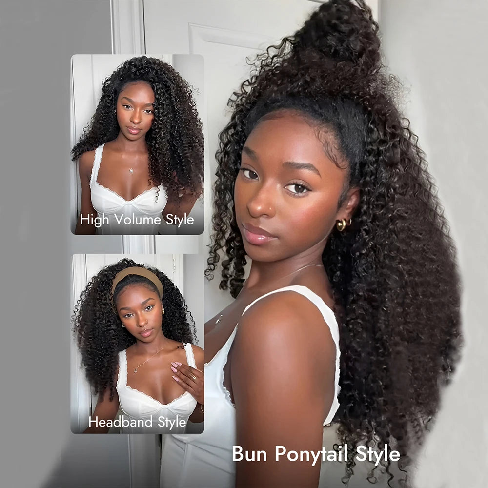 Alipearl Hair Brazilian Curly Human Hair Half Wig For Black Women Natural Looking 180% Density Easy Clip-in Topper Free Parting