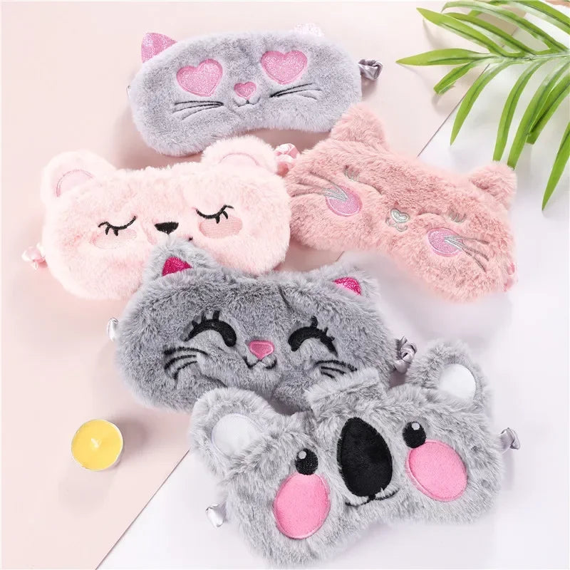 Plush Sleep Mask Cute Koala Rabbit Sort Blindfold Eye Band Aid Cover Night Dream Mask Cotton Bandage  for Sleeing Relax
