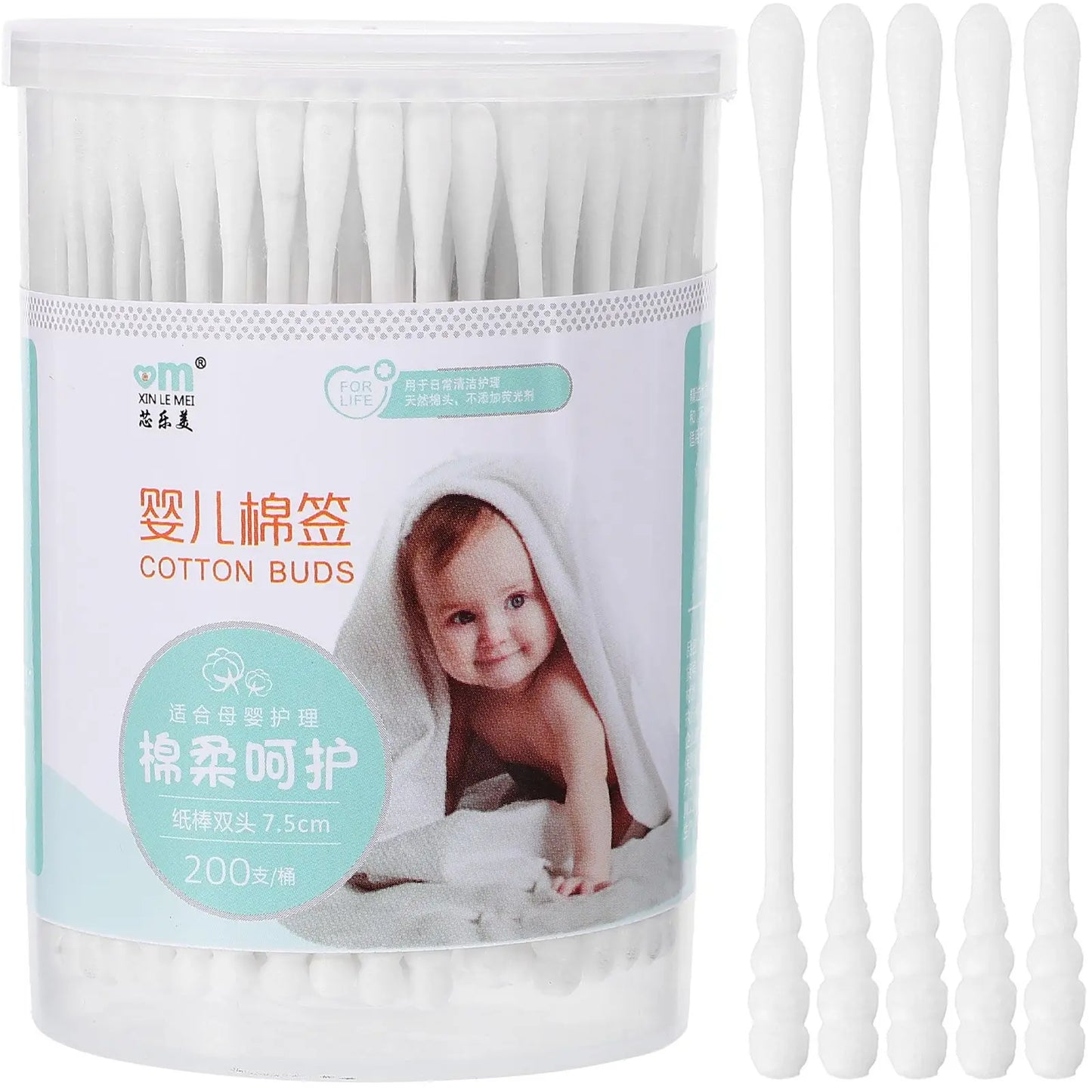 200Pcs White Cotton Swabs Baby Care Buds Double Head Design Spiral Ellipse Tips Safe Ear Cleaner For Belly Button Cleaning Wound