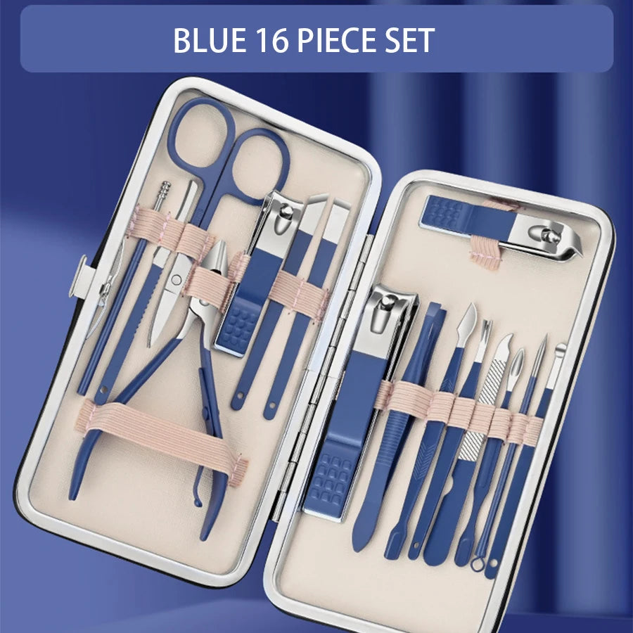 Professional Manicure Set 7-18 PCS Stainless Steel Nail Clipper Set Thick And Hard Nail Trimmer For Woman And Man Portable Set