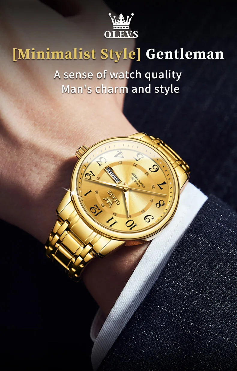 OLEVS 2891 Mens Watch Classic Quartz Watch Waterproof Stainless Steel Strap Fashion Casual Men's Watch Gift Date Clock Reloj