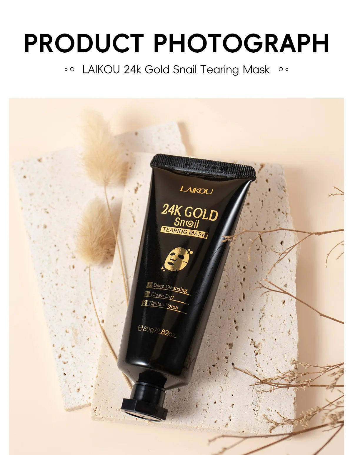 LAIKOU 50/80g 24K Gold Snail Tearing Mask Deep Cleansing Tighten Pores Firming Skin Oil-Control Whitening Moisturizing Skin Care