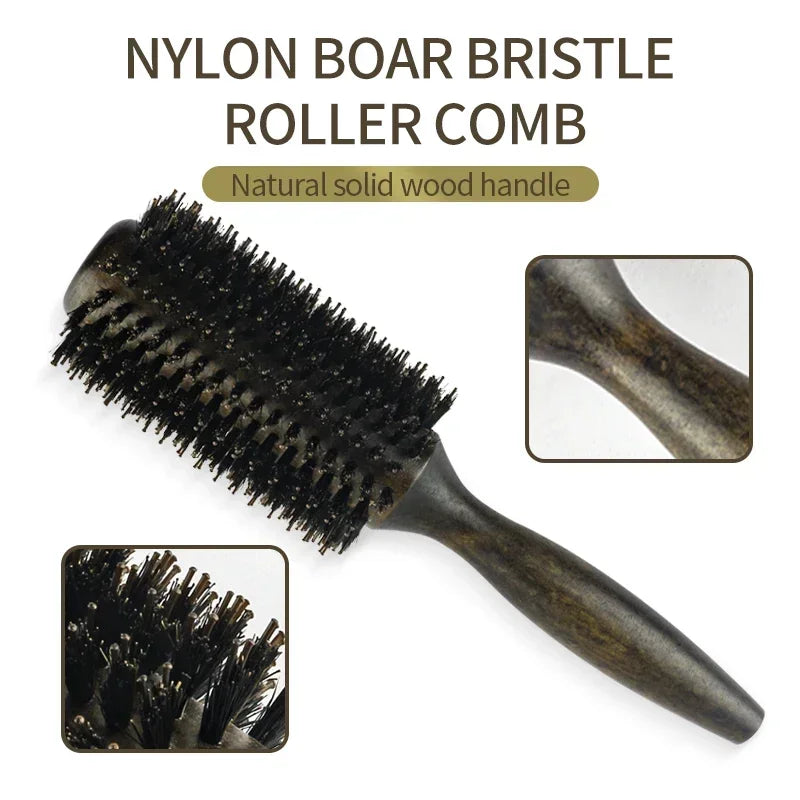 Professional High Quality 63 mm Boar Bristle Hair Wood Round Brush Long Hair Styling Comb Curly And Straight Hairdressing Comb