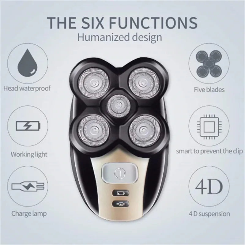 New Six Head Household Electric Hair Clipper, Bald Head, USB Charging, Large Capacity, Suitable for Facial Shaving